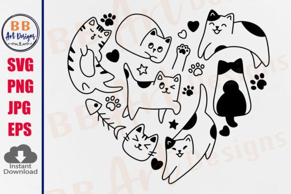Cat SVG Heart: A Hand-Drawn Doodle for Crafts and Graphics