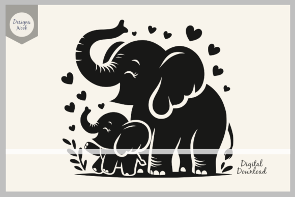 Mom and Baby Elephant with Hearts SVG Graphics in Crafts