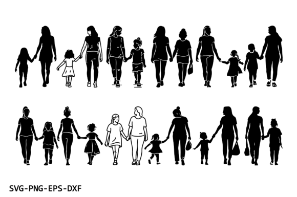 Set of Mom Daughter Walking Silhouette Graphics and Crafts Review