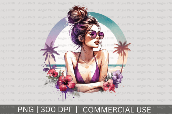 Summer Beach Messy Bun Mom Life PNG: A Vibrant Graphic for Local Business Branding